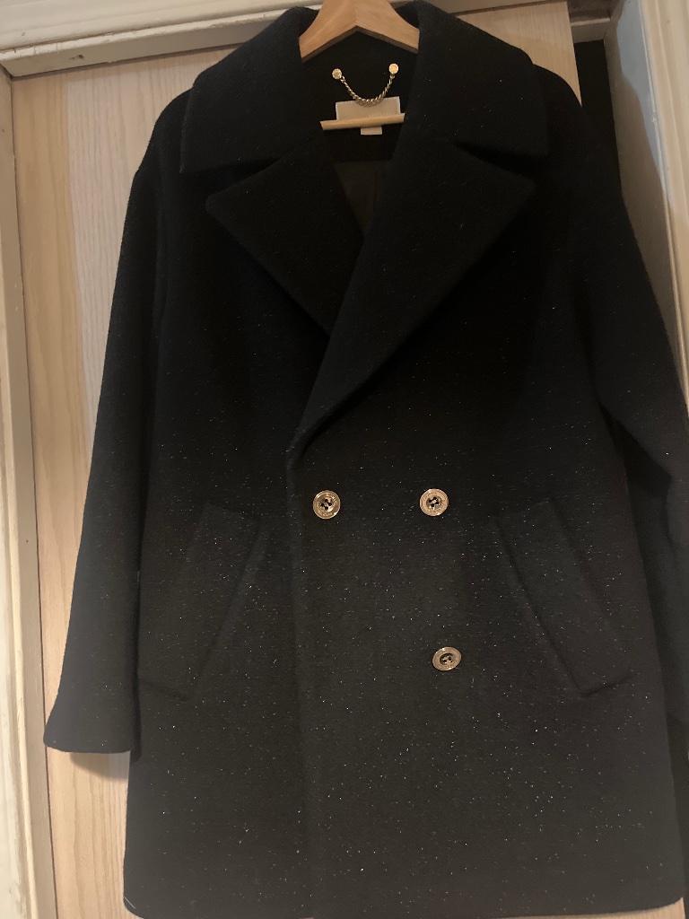 Michael Michael Kors Wool Blend Peacoat $420 Black Gold Accents Double Breasted